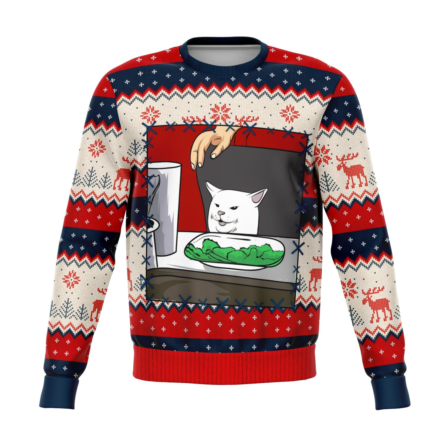 Woman Yelling at a Cat Ugly Christmas Sweater Meme